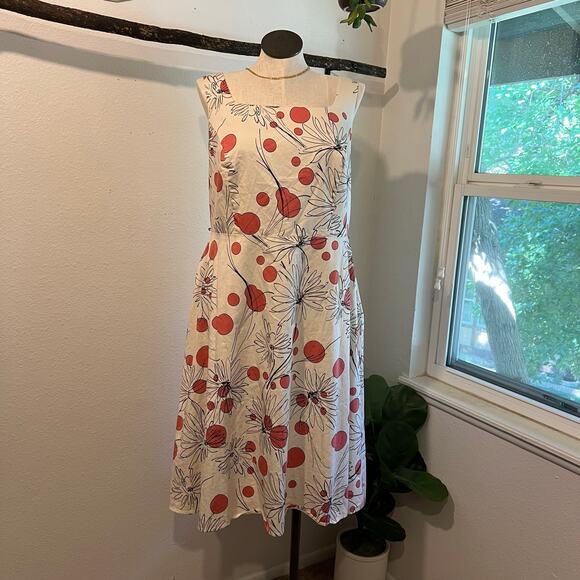 Vintage 90s Sleeveless Cotton Polka Dot Floral Fit & Flare Retro Dress Size 20 - Picture 1 of 12